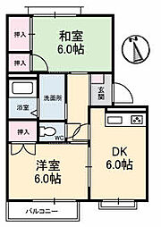 フローラル新庄B棟 2DKの間取図画像