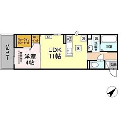 D-room南小路 1LDKの間取図画像
