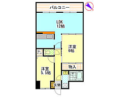 グリーンコート毘沙門 2LDKの間取図画像