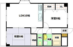 ツインズあまのA 2LDKの間取図画像