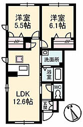 グリーンリーフせせらぎ 2LDKの間取図画像