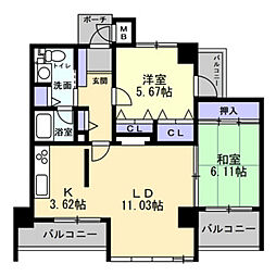 DHハウス三滝 2LDKの間取図画像
