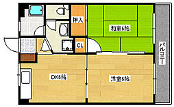 コーポ花本翠町 2DKの間取図画像