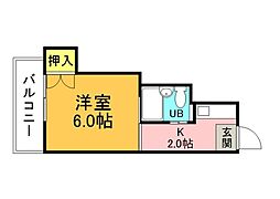 AXA舟入通り 1Kの間取図画像