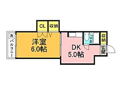 中田ビル三篠 1DKの間取図画像