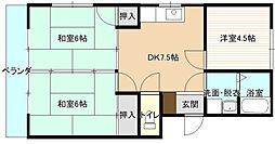 第一沖本ハイツ 3DKの間取図画像