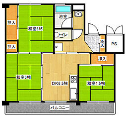 ビレッジハウス広島草津1号棟 3DKの間取図画像