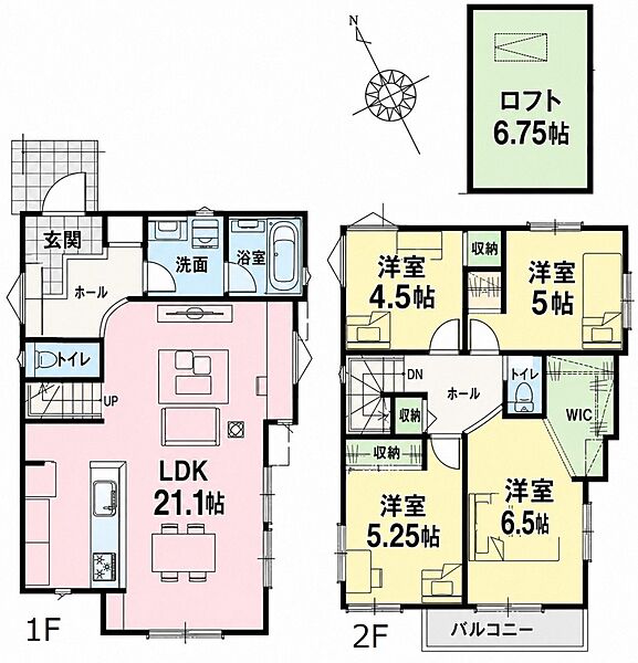 参考プラン　・2区画　・4ＬＤＫ＆ロフト＆駐車場　・建物面積 103，09ｍ2　・建物価格 確認中