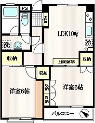 パークサイド朝倉Ｂ 1階2LDKの間取り