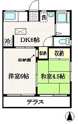 ペアシティハクバ第2 1階2DKの間取り