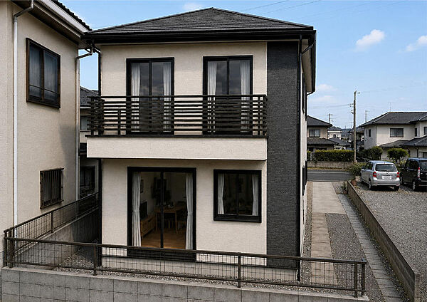 住宅を建てた場合の完成予想図ですので、実際の建物・外構と異なる場合があります。（完成イメージ）南側外観パース）