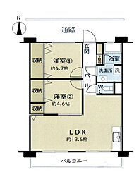 公社八王子狭間住宅1号棟 2LDKの間取図画像