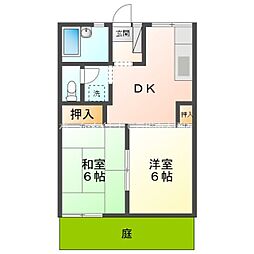 ハラマキハイツ　B棟 1階2DKの間取り