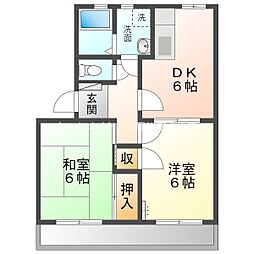 フォンテイン宮前 2階2DKの間取り