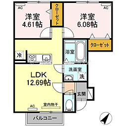 ブランビエン 1階2LDKの間取り