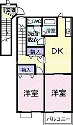 シャルマン雅Ａ 2階2DKの間取り