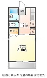 サンハイツ夏目 2階1Kの間取り