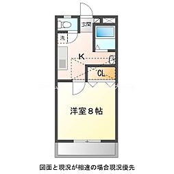 サンハイツサノックスA棟 2階1Kの間取り