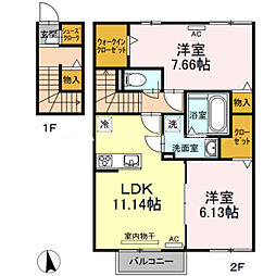 グランパルク東豊　Ｂ 2階2LDKの間取り