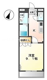 グラシアス蔵子 2階1Kの間取り
