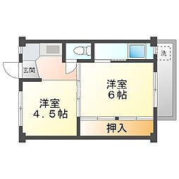 ビレッジハウス本町1号棟 2Kの間取図画像
