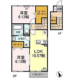 オアシス東豊B 2LDKの間取図画像