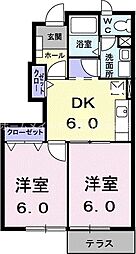 ファミール美園 2DKの間取図画像