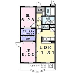 クラール小坂井 2LDKの間取図画像