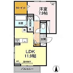 オッツ三蔵子A 1LDKの間取図画像