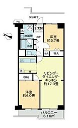 小豆沢サンハイツ 2LDKの間取図画像