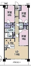 ラ・フォルム新川崎サウスコート 3LDKの間取図画像