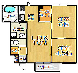 ラ・パーチェ 1階2LDKの間取り