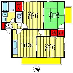 JR武蔵野線 船橋法典駅 徒歩12分の賃貸アパート 2階3DKの間取り