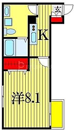 JR総武線 本八幡駅 徒歩10分の賃貸アパート 2階1Kの間取り