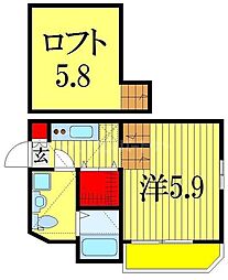 JR総武線 西船橋駅 徒歩12分の賃貸アパート 2階ワンルームの間取り
