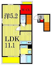 JR武蔵野線 船橋法典駅 徒歩13分の賃貸アパート 2階1LDKの間取り