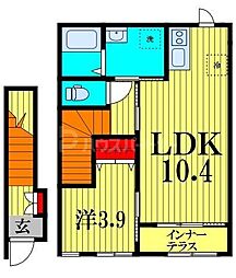 JR総武線 東船橋駅 徒歩15分の賃貸アパート 2階1LDKの間取り
