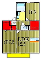 JR武蔵野線 市川大野駅 徒歩26分の賃貸アパート 2階2LDKの間取り