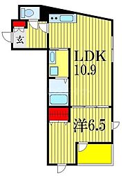 JR総武線 津田沼駅 徒歩2分の賃貸マンション 5階1LDKの間取り