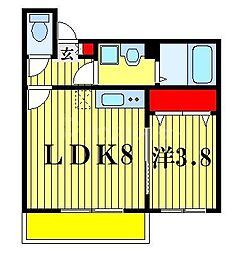 京成本線 谷津駅 徒歩4分の賃貸アパート 1階1LDKの間取り