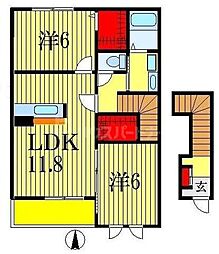 JR武蔵野線 船橋法典駅 徒歩24分の賃貸アパート 2階2LDKの間取り