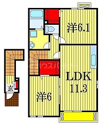 JR総武線 東船橋駅 徒歩23分の賃貸アパート 2階2LDKの間取り
