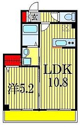 JR総武線 船橋駅 徒歩10分の賃貸マンション 2階1LDKの間取り