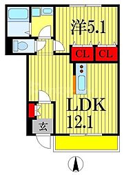 JR総武線 東船橋駅 徒歩13分の賃貸アパート 1階1LDKの間取り