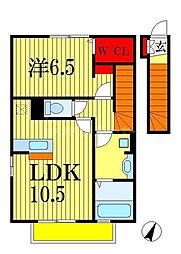 JR武蔵野線 船橋法典駅 徒歩7分の賃貸アパート 2階1LDKの間取り