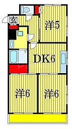 JR総武線 下総中山駅 徒歩6分の賃貸マンション 2階3DKの間取り