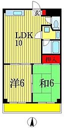 JR総武線 下総中山駅 徒歩6分の賃貸マンション 2階2LDKの間取り