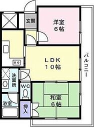 JR武蔵野線 市川大野駅 徒歩15分の賃貸マンション 2階2LDKの間取り