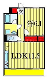 JR総武線 東船橋駅 徒歩4分の賃貸マンション 2階1LDKの間取り