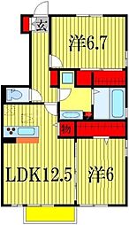 JR総武線 津田沼駅 徒歩15分の賃貸アパート 1階2LDKの間取り